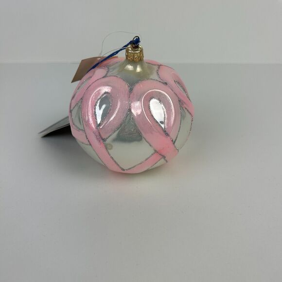 Vintage Blown Glass Pink Ribbons Breast Cancer Ornament Limited Edition with Box - Picture 1 of 13